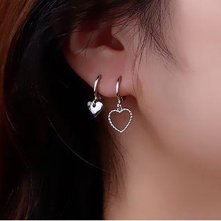 Heart Alloy Asymmetrical Dangle Earring With Gift Box - 1 Pair - Silver - One Size