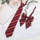 Set: Striped Neck Tie & Bow Tie Set Of 2 - Neck Tie & Bow Tie - Stripe - Red - One Size