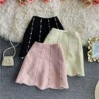 Beaded Detail Woolen Mini Skirt