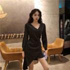 Long-sleeve Glitter Mini Dress As Shown In Figure - One Size