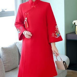 Embroidered A-line Coat Dress