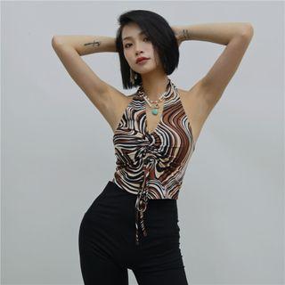 V-neck Color-block Striped Drawstring Tank Top