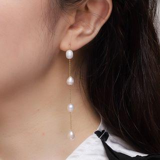 Freshwater Pearl Asymmetrical Dangle Earring 1 Pair - Asymmetric - Gold - One Size