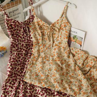 Sleeveless Tie-neckline Floral Midi Dress