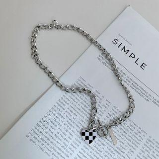 Heart Checker Pendant Alloy Necklace Check - Love Heart - Silver - One Size