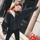 Contrast Hood Faux Leather Jacket