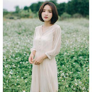 Set: 3/4-sleeve Lace Midi Dress + Slipdress