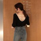 Color-block Cutout Loose-fit Short-sleeve T-shirt