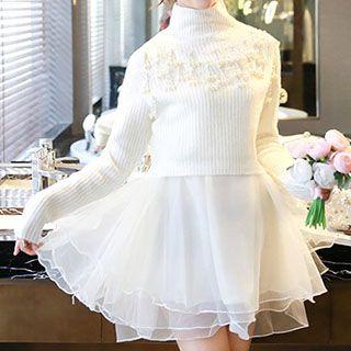 Set: Beaded Knit Top + Layered Dress
