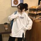 Lettering Long-sleeve Slit T-shirt
