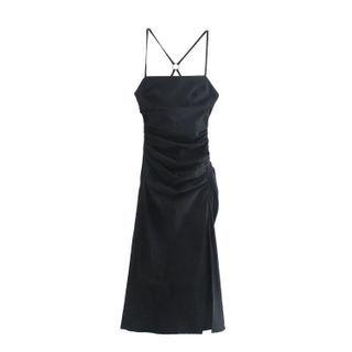 Strappy O-ring Ruched Midi Sheath Dress