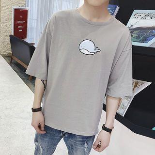 Elbow-sleeve Whale Print T-shirt