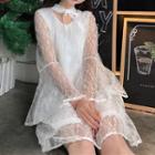 Set: Bell-sleeve Mini Lace Dress + Lace Choker