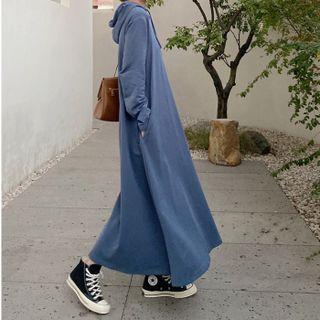 Long-sleeve Hooded Maxi Shift Dress