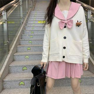 Bow Accent Blouse / Deer Detail Cardigan / Mini A-line Skirt