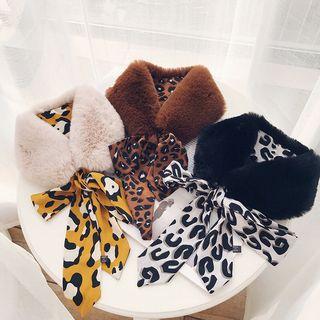 Print Bow Faux Fur Scarf