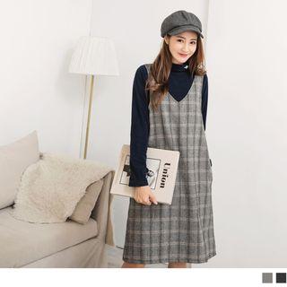 Cutout V-neck Plaid Pinafore Dress