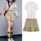 Short-sleeve Logo Polo Shirt / Pleated A-line Skirt