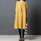 V-neck Long-sleeve Dress Yellow - One Size