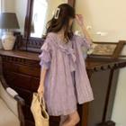Elbow-sleeve Ruffle Mini A-line Dress Purple - One Size