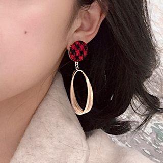 Houndstooth Disc Oval Hoop Dangle Earring