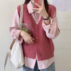 Long-sleeve Shirt / Buttoned Cable Knit Vest
