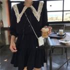 Elbow-sleeve Lace Trim Shirt / Mini Skirt