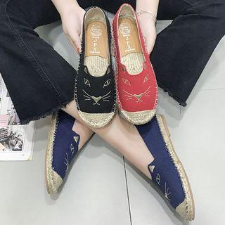 Embroidered Cat Face Flats