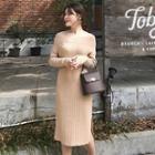 Off-shoulder Side Slit Long-sleeve Knit Dress