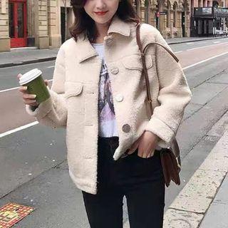 Fleece Button-up Cropped Jacket / Plain Camisole Top