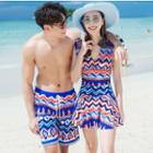 Couple Matching Short-sleeve Patterned Swimdress / Beach Shorts