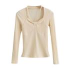 Long-sleeve Ribbon Ribbed Top