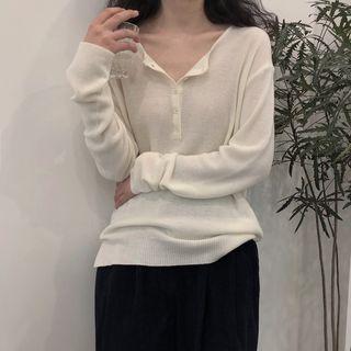 Long-sleeve Plain Knit T-shirt