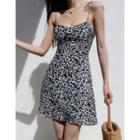 V-neck Leopard Lace-up Sleeveless Dress