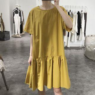 Plain Short-sleeve Tie-back A-line Dress