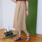 Wrap-front Button-waist Midi Skirt