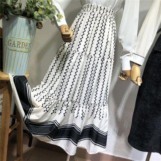 Elastic-waist Printed A-line Midi Skirt