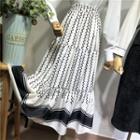 Elastic-waist Printed A-line Midi Skirt