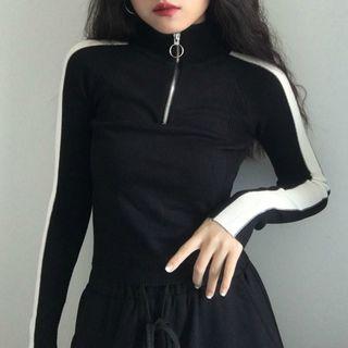 Long-sleeve Mock-neck Half-zip Top