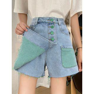 Contrast Button Denim Skorts