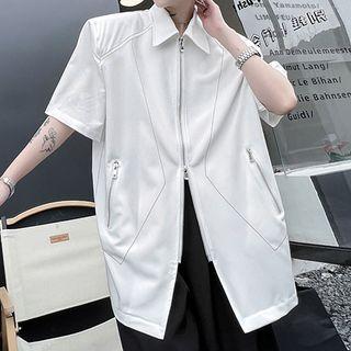 Short Sleeve Stitch Zip Cardigan
