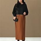 Pleated-panel Two-tone Hoodie Dress