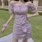 Off-shoulder Short-sleeve Ruched Mini A-line Dress
