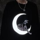 Reflective Moon Astronaut Print Long-sleeve T-shirt