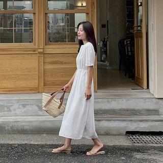 Round-neck Tie-side Long Dress
