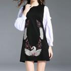 Set: Long-sleeve Top + Sleeveless Embroidered Mini Dress