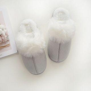 Furry Trim Faux Suede Slippers