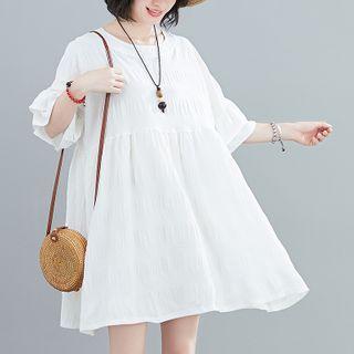 Flared-sleeve Mini Shift Dress