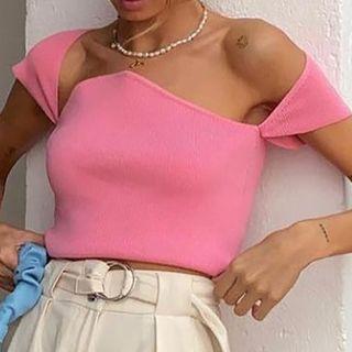 Plain Short Sleeve Cut-out Cropped T-shirt
