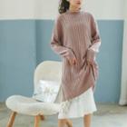 Mock-neck Long-sleeve Knit Dress / Lace Slipdress